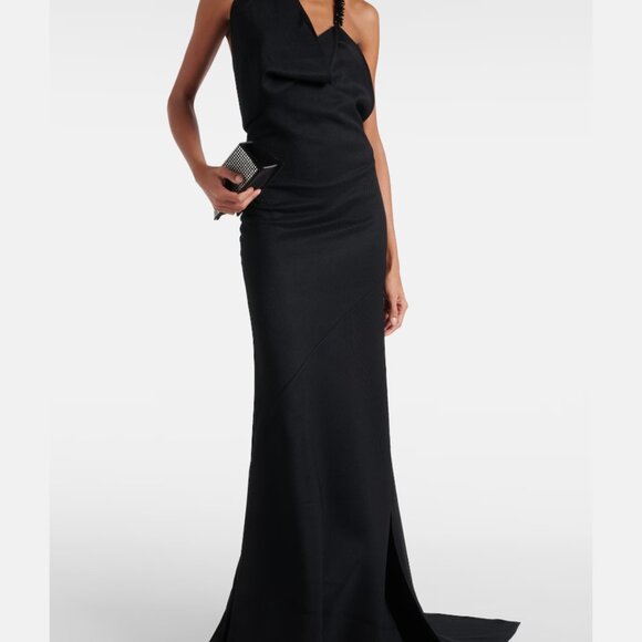 MATICEVSKI - Black asymmetric bead-embellished twill halterneck gown - NWT - Picture 2 of 10